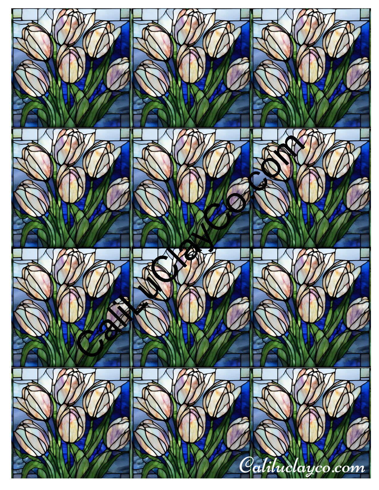 Tulips Stained Glass #6 MULTI Left & Right Polymer Clay Water-Soluble Transfer Sheet / Tattoo Paper