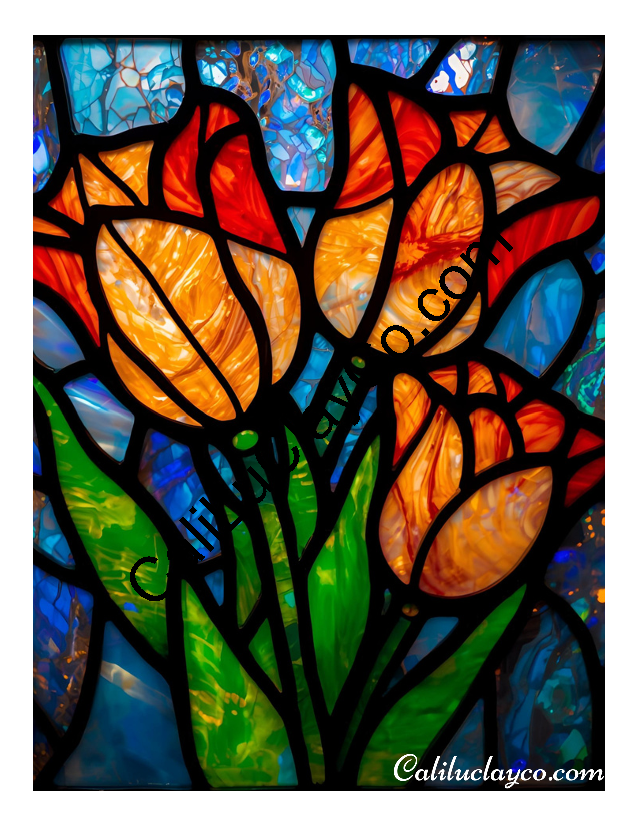 Tulips Stained Glass #8 Left & Right Polymer Clay Water-Soluble Transfer Sheet / Tattoo Paper
