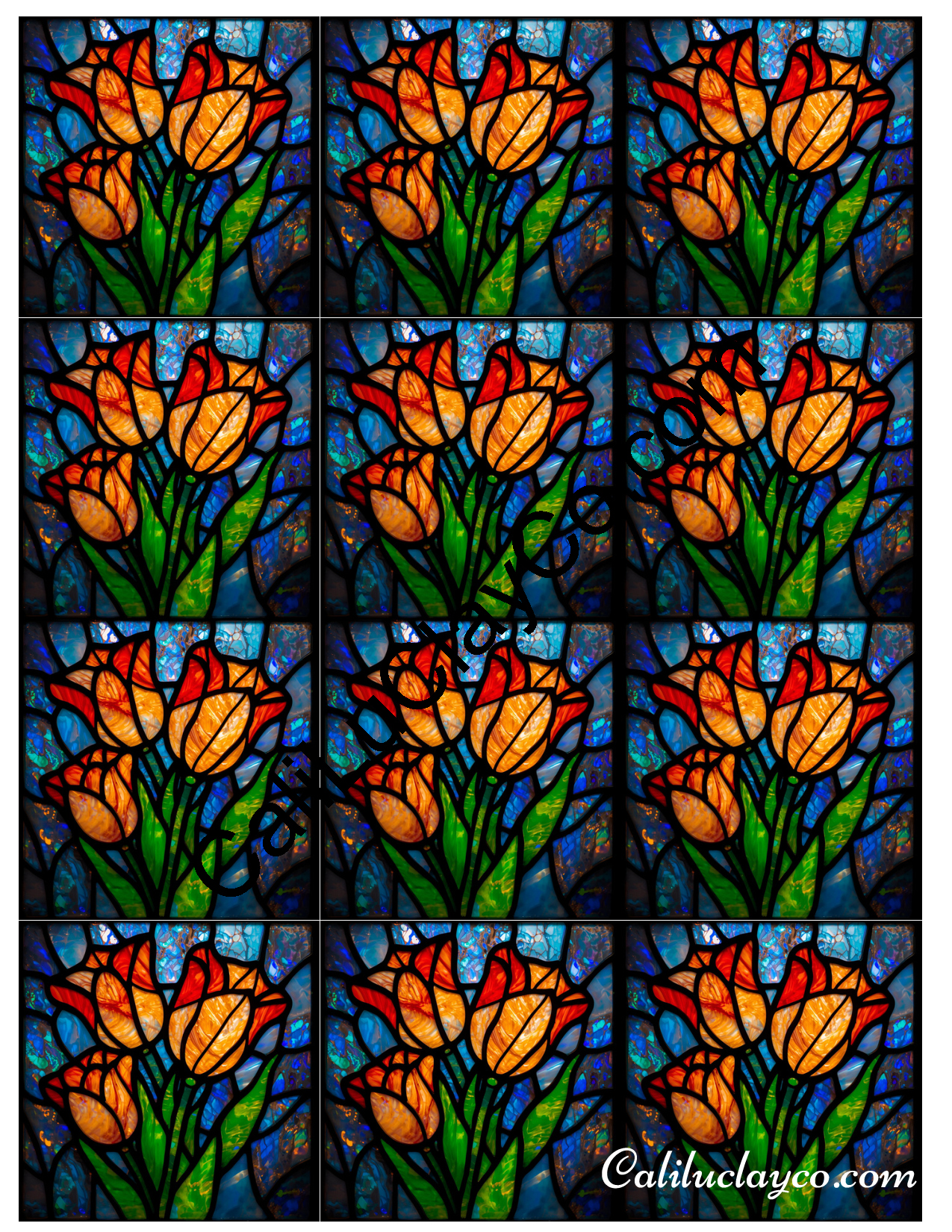 Tulips Stained Glass #8 MULTI Left & Right Polymer Clay Water-Soluble Transfer Sheet / Tattoo Paper