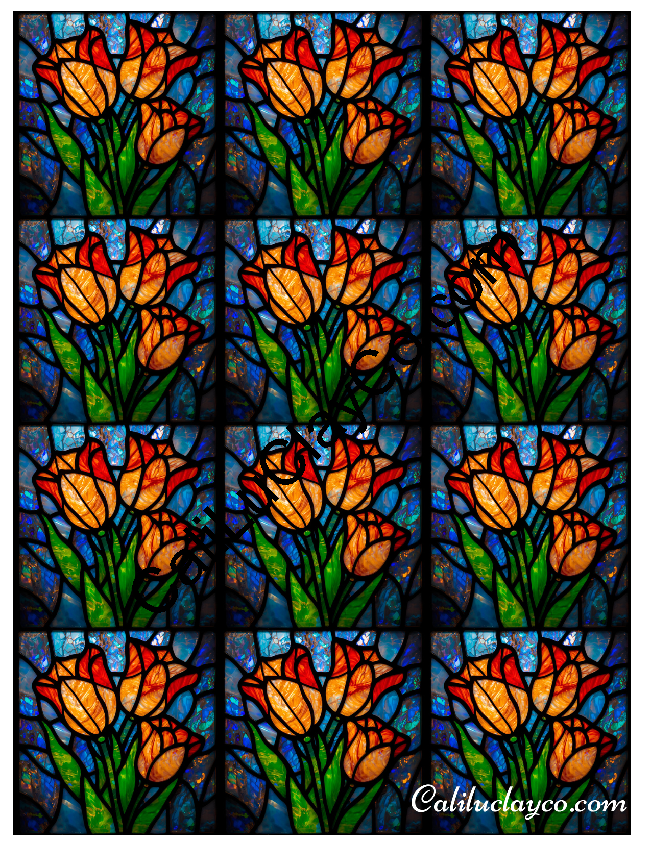 Tulips Stained Glass #8 MULTI Left & Right Polymer Clay Water-Soluble Transfer Sheet / Tattoo Paper