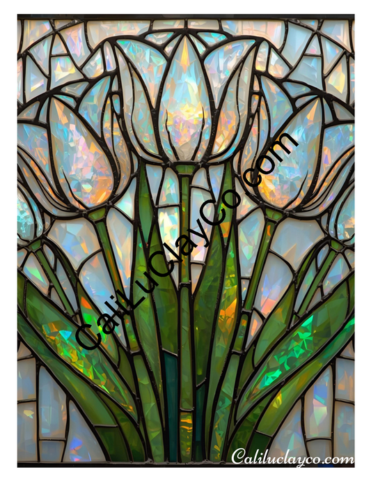Tulips Stained Glass #9 Polymer Clay Water-Soluble Transfer Sheet / Tattoo Paper