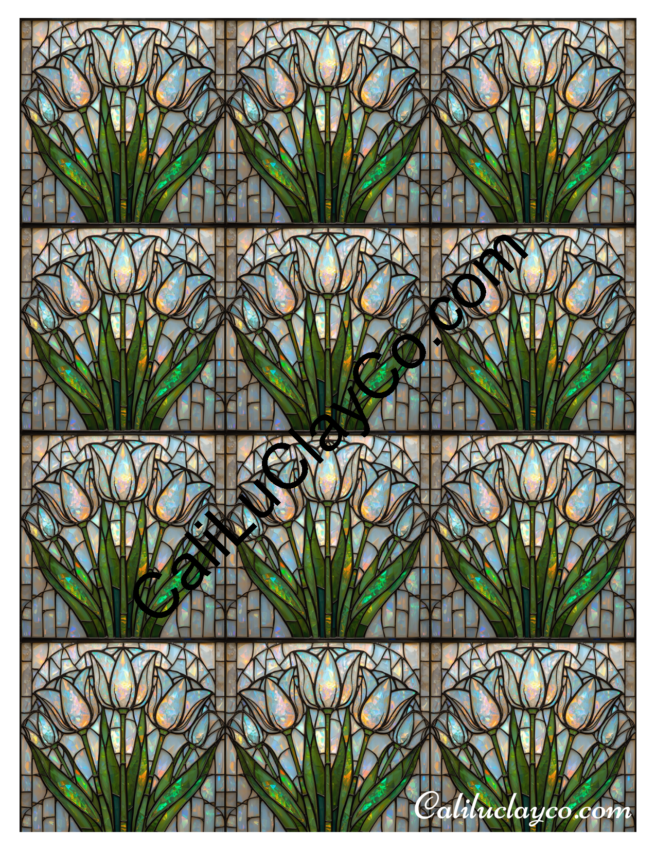 Tulips Stained Glass #9 MULTI Polymer Clay Water-Soluble Transfer Sheet / Tattoo Paper