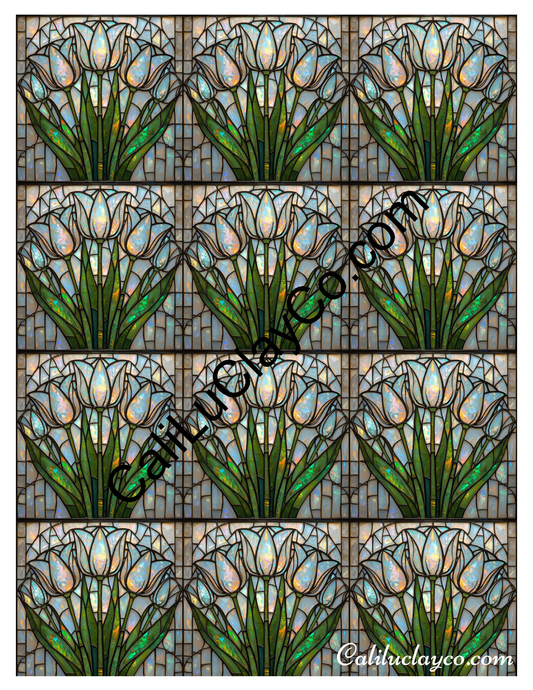 Tulips Stained Glass #9 MULTI Polymer Clay Water-Soluble Transfer Sheet / Tattoo Paper