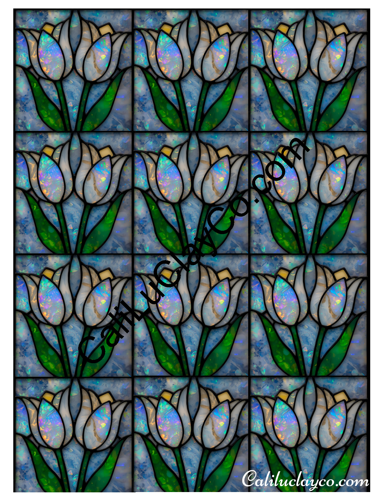 Tulips Stained Glass #10 MULTI Polymer Clay Water-Soluble Transfer Sheet / Tattoo Paper