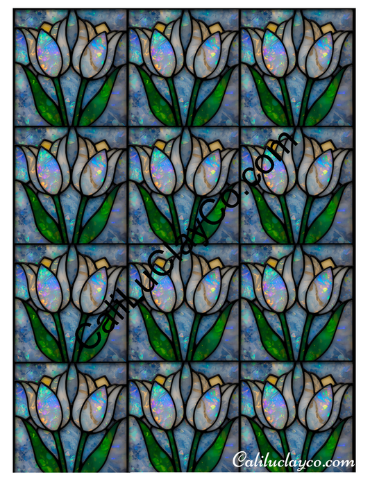 Tulips Stained Glass #10 MULTI Polymer Clay Water-Soluble Transfer Sheet / Tattoo Paper