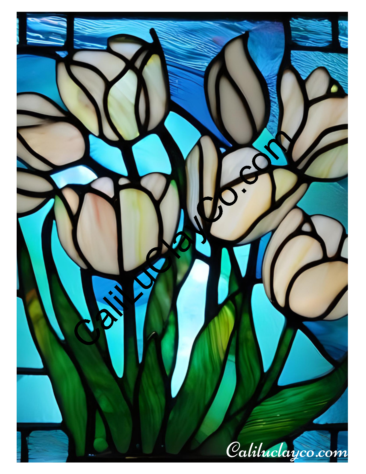 Tulips Stained Glass #13 Polymer Clay Water-Soluble Transfer Sheet / Tattoo Paper