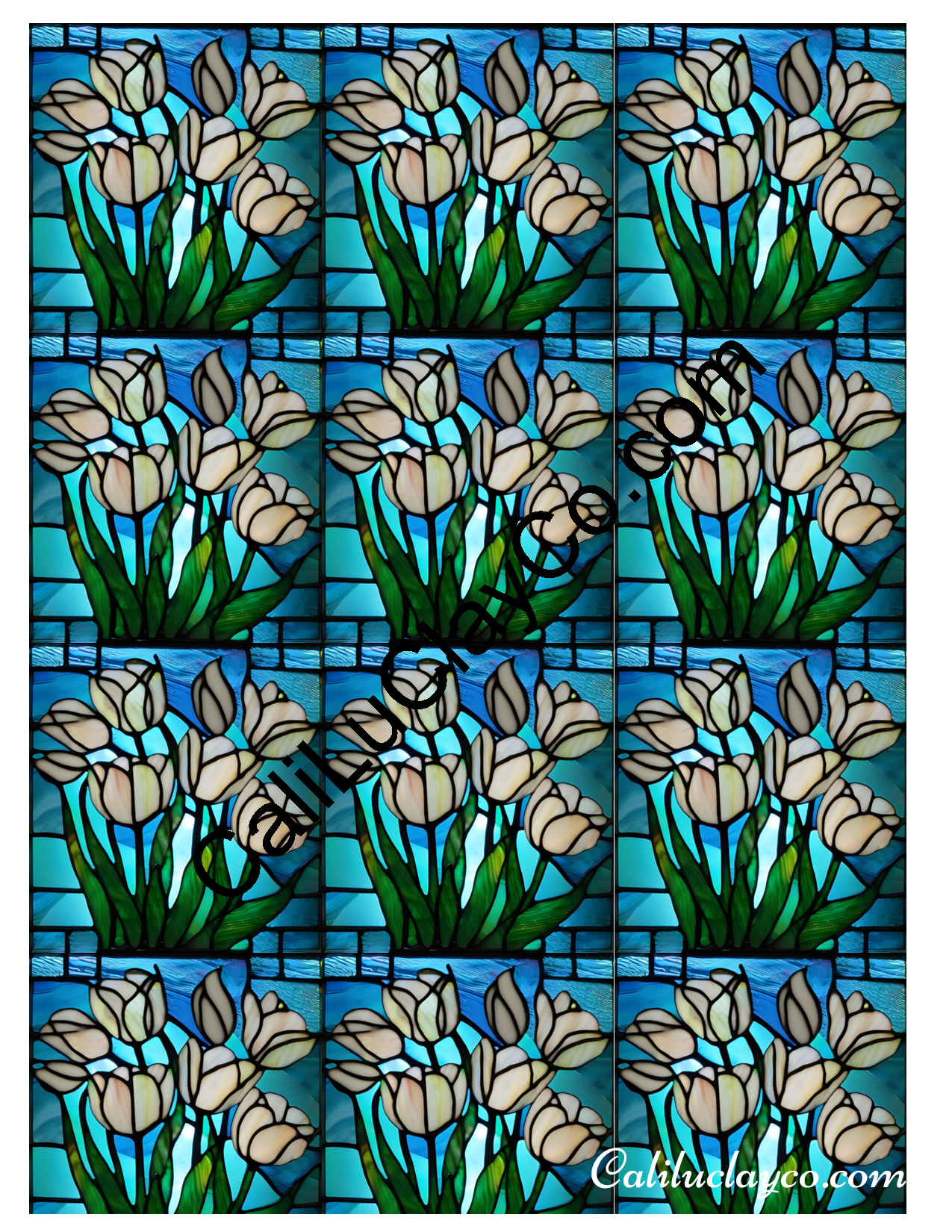 Tulips Stained Glass #13 MULTI Left & Right Polymer Clay Water-Soluble Transfer Sheet / Tattoo Paper