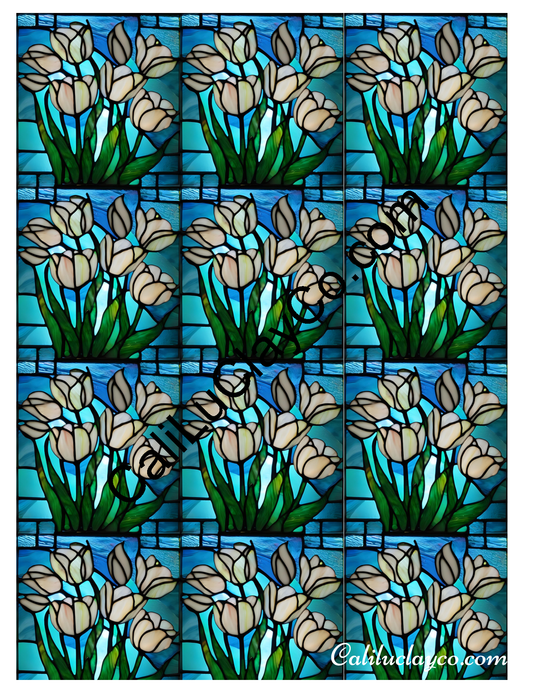 Tulips Stained Glass #13 MULTI Left & Right Polymer Clay Water-Soluble Transfer Sheet / Tattoo Paper
