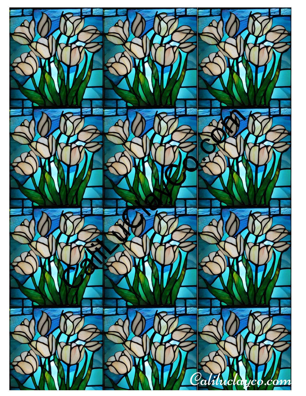 Tulips Stained Glass #13 MULTI Left & Right Polymer Clay Water-Soluble Transfer Sheet / Tattoo Paper