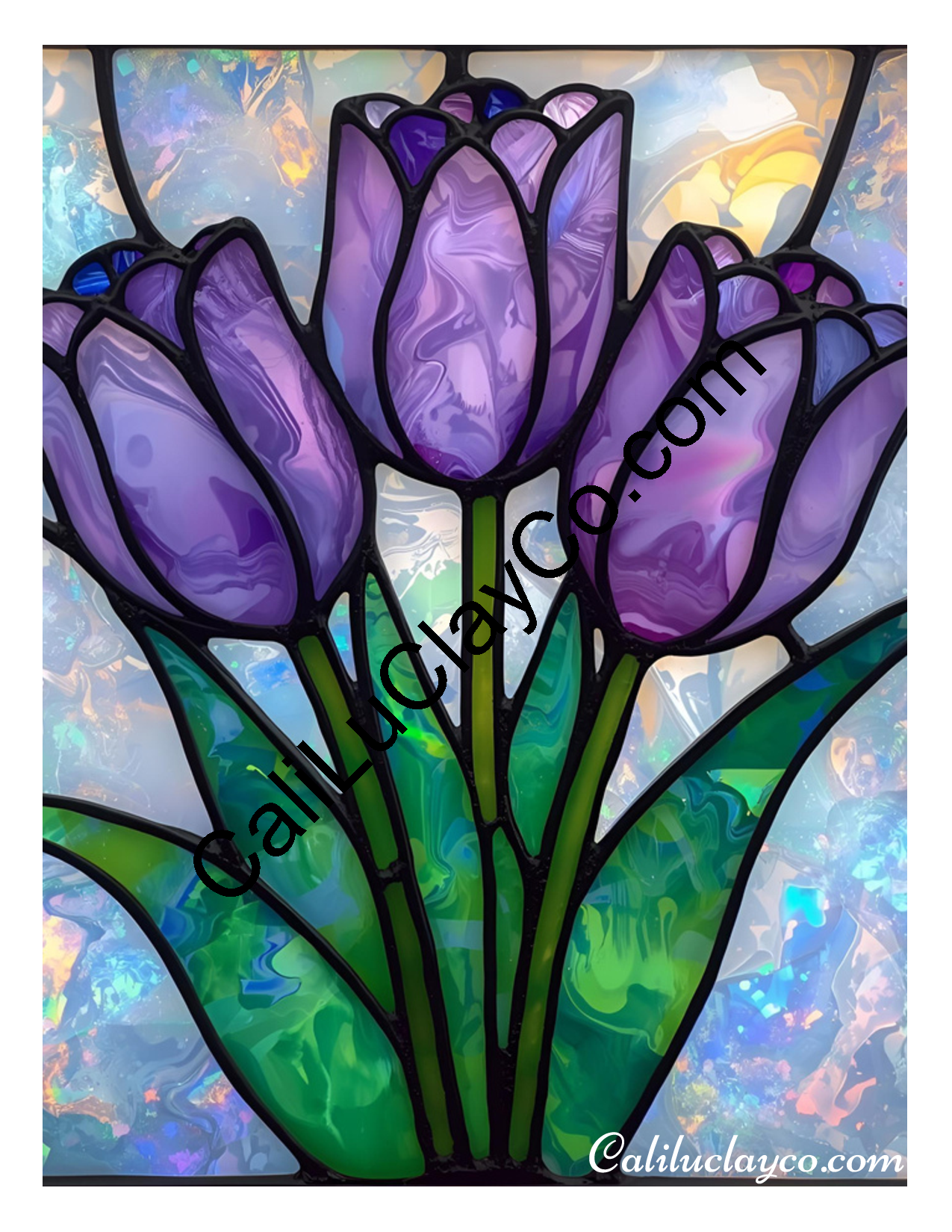 Tulips Stained Glass #14 Polymer Clay Water-Soluble Transfer Sheet / Tattoo Paper