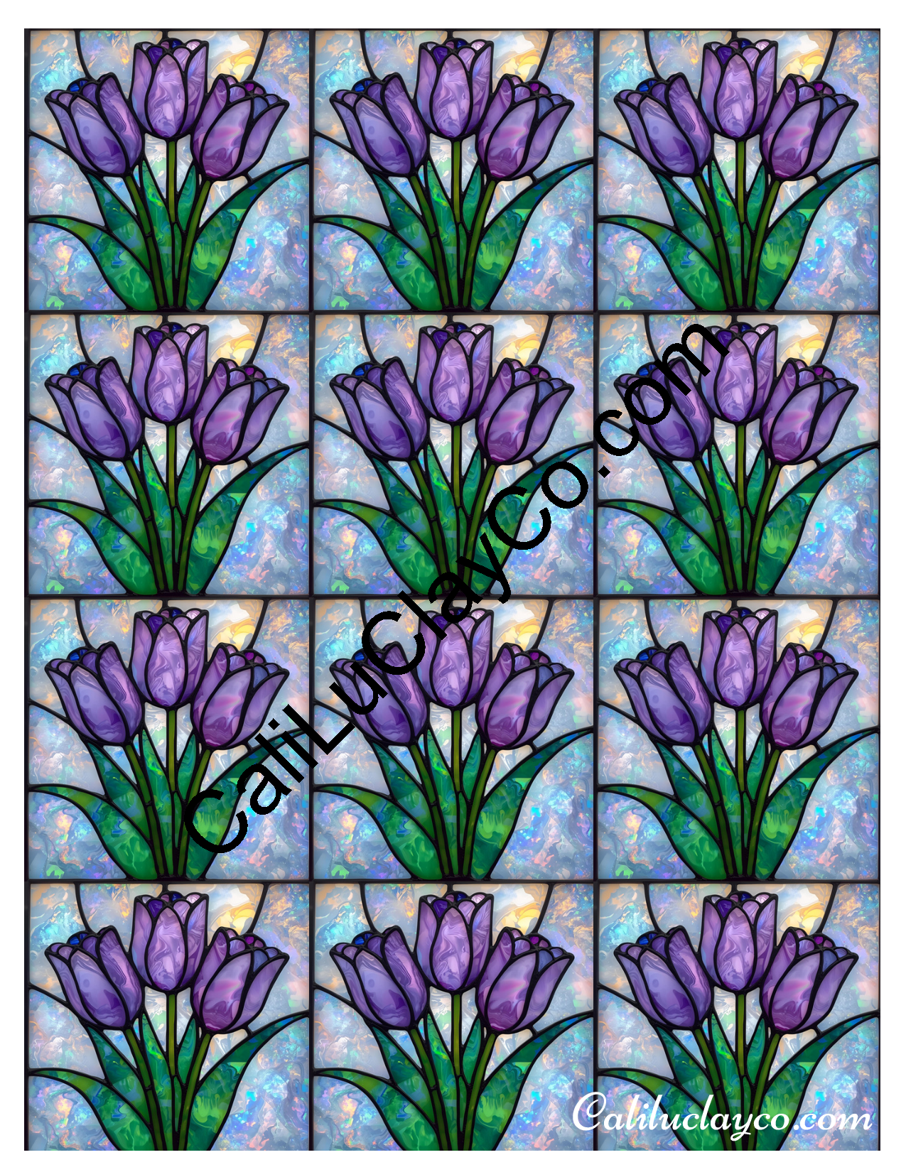 Tulips Stained Glass #14 MULTI Left & Right Polymer Clay Water-Soluble Transfer Sheet / Tattoo Paper