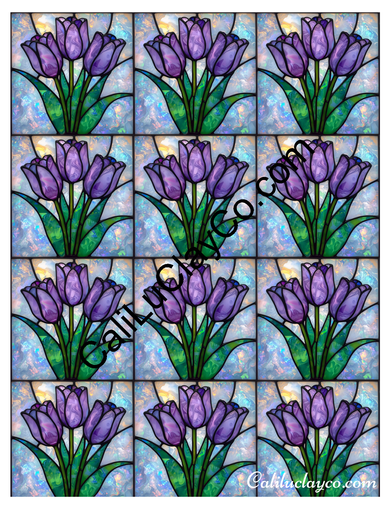 Tulips Stained Glass #14 MULTI Left & Right Polymer Clay Water-Soluble Transfer Sheet / Tattoo Paper