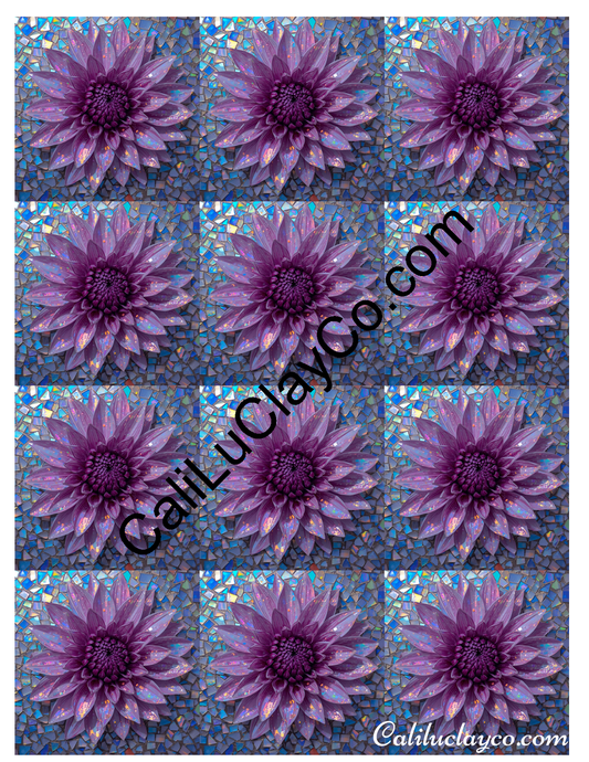 Floral Stained Glass #28 MULTI Polymer Clay Water-Soluble Transfer Sheet / Tattoo Paper