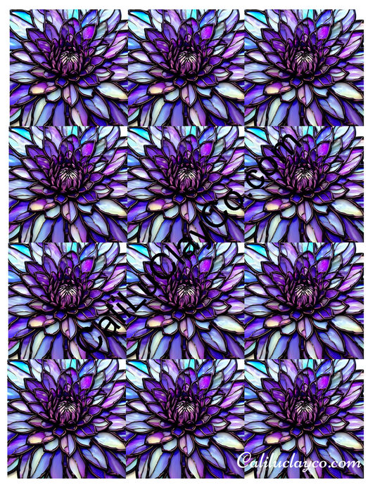Floral Stained Glass #29 MULTI Left & Right Polymer Clay Water-Soluble Transfer Sheet / Tattoo Paper