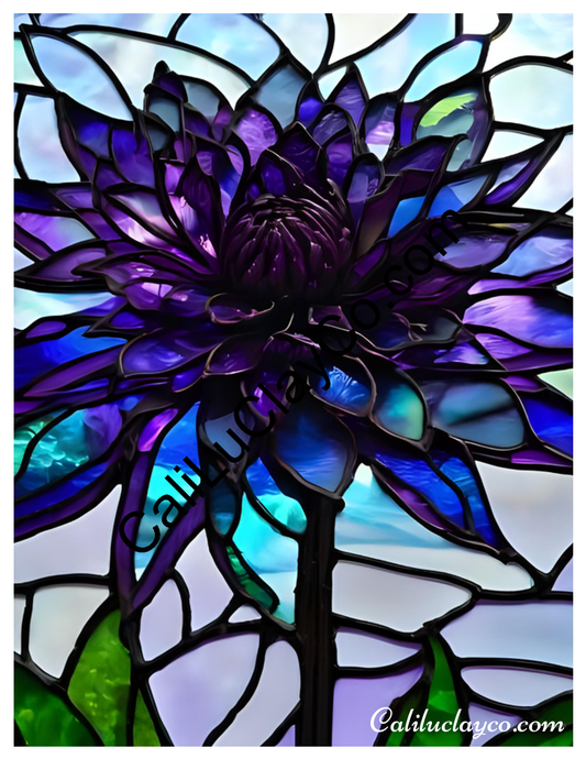 Floral Stained Glass #30 Left & Right Polymer Clay Water-Soluble Transfer Sheet / Tattoo Paper