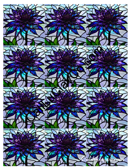 Floral Stained Glass #30 MULTI Left & Right Polymer Clay Water-Soluble Transfer Sheet / Tattoo Paper