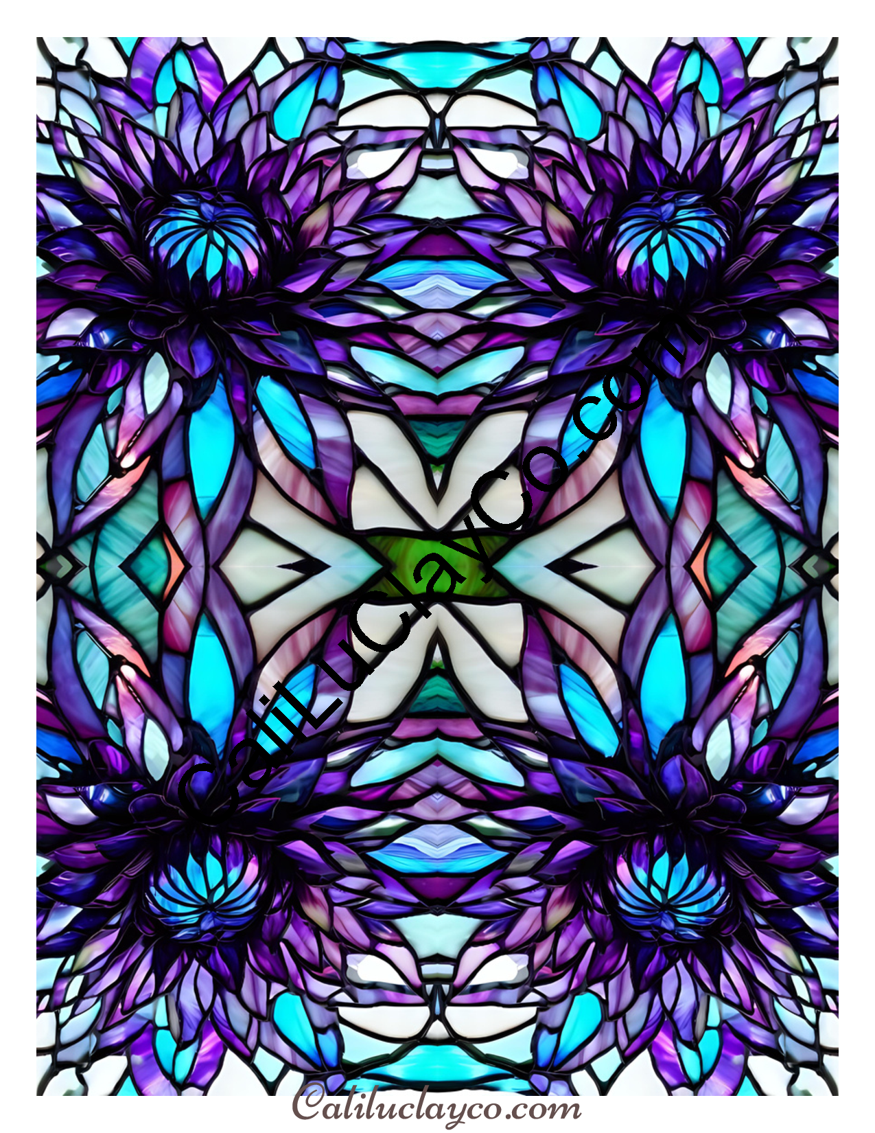 Floral Stained Glass #31 Mirrored x4 Polymer Clay Water-Soluble Transfer Sheet / Tattoo Paper