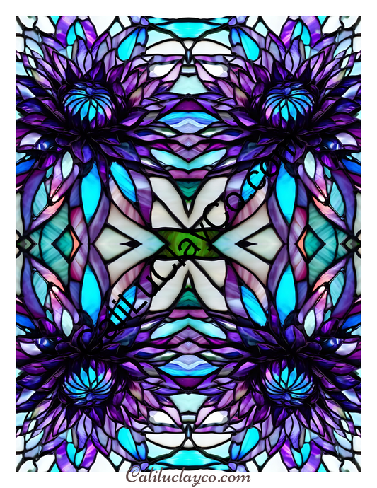 Floral Stained Glass #31 Mirrored x4 Polymer Clay Water-Soluble Transfer Sheet / Tattoo Paper