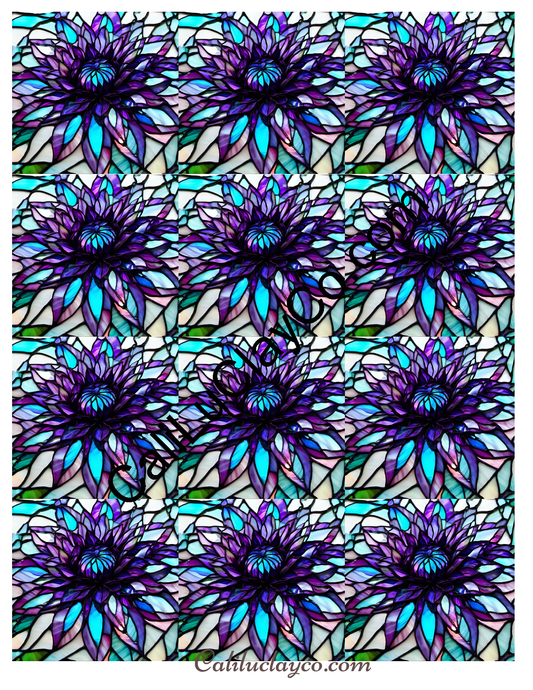 Floral Stained Glass #31 MULTI Left & Right Polymer Clay Water-Soluble Transfer Sheet / Tattoo Paper