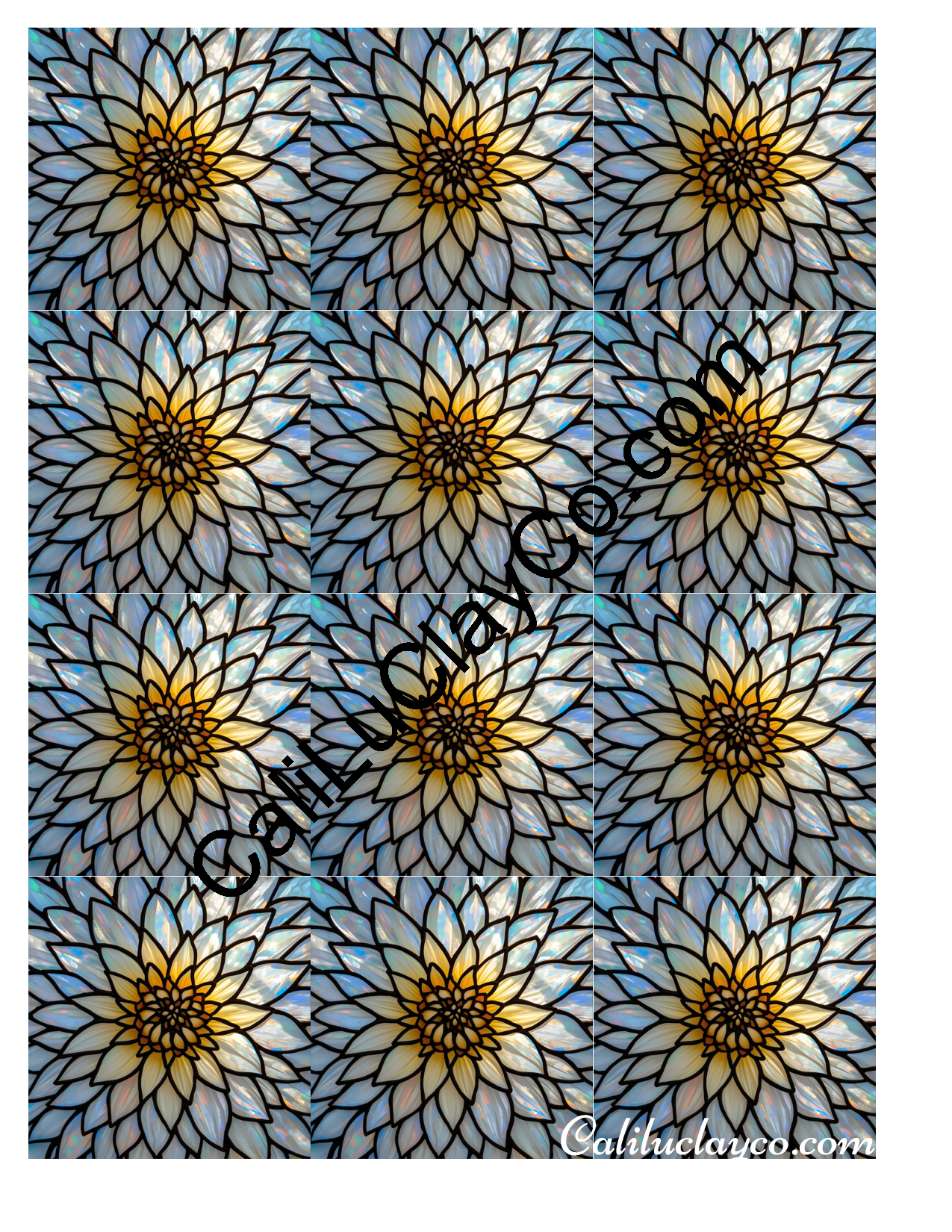 Floral Stained Glass #33 MULTI Left & Right Polymer Clay Water-Soluble Transfer Sheet / Tattoo Paper