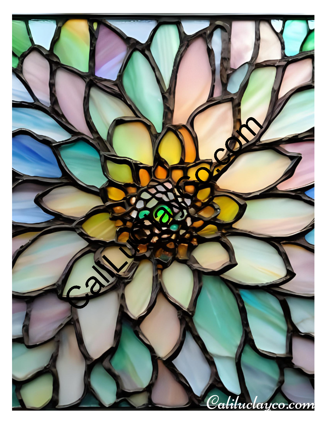 Floral Stained Glass #34 Left & Right Polymer Clay Water-Soluble Transfer Sheet / Tattoo Paper