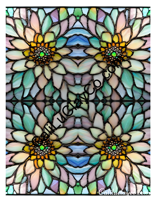 Floral Stained Glass #34 Mirrored X4 Polymer Clay Water-Soluble Transfer Sheet / Tattoo Paper