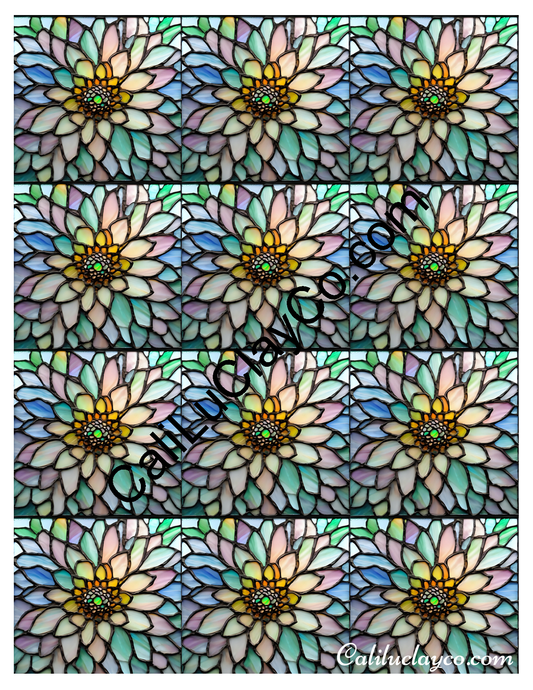 Floral Stained Glass #34 MULTI Left & Right Polymer Clay Water-Soluble Transfer Sheet / Tattoo Paper