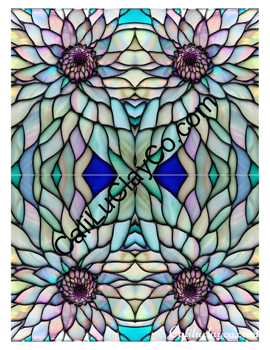 Floral Stained Glass #35 Mirrored x4 Polymer Clay Water-Soluble Transfer Sheet / Tattoo Paper
