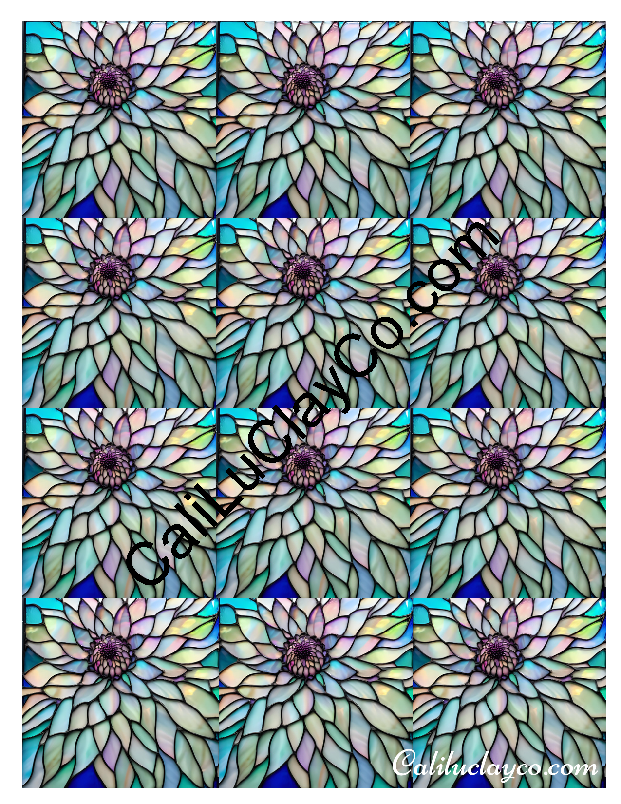 Floral Stained Glass #35 MULTI Left & Right Polymer Clay Water-Soluble Transfer Sheet / Tattoo Paper