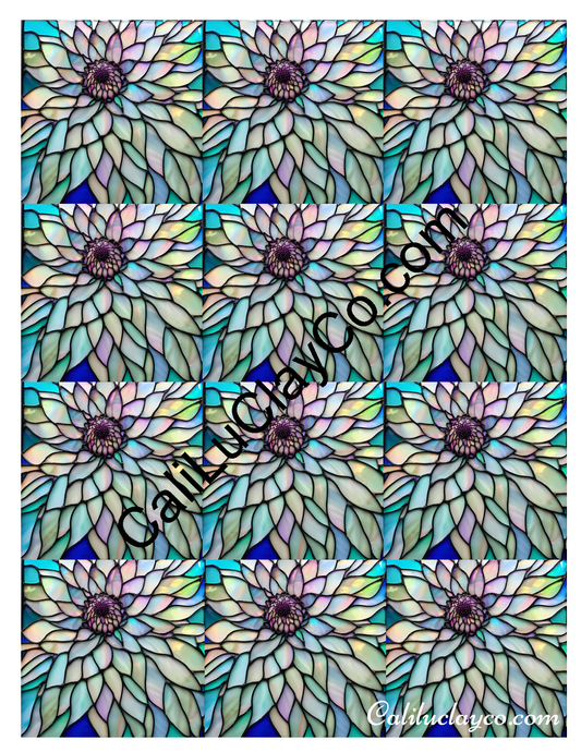 Floral Stained Glass #35 MULTI Left & Right Polymer Clay Water-Soluble Transfer Sheet / Tattoo Paper