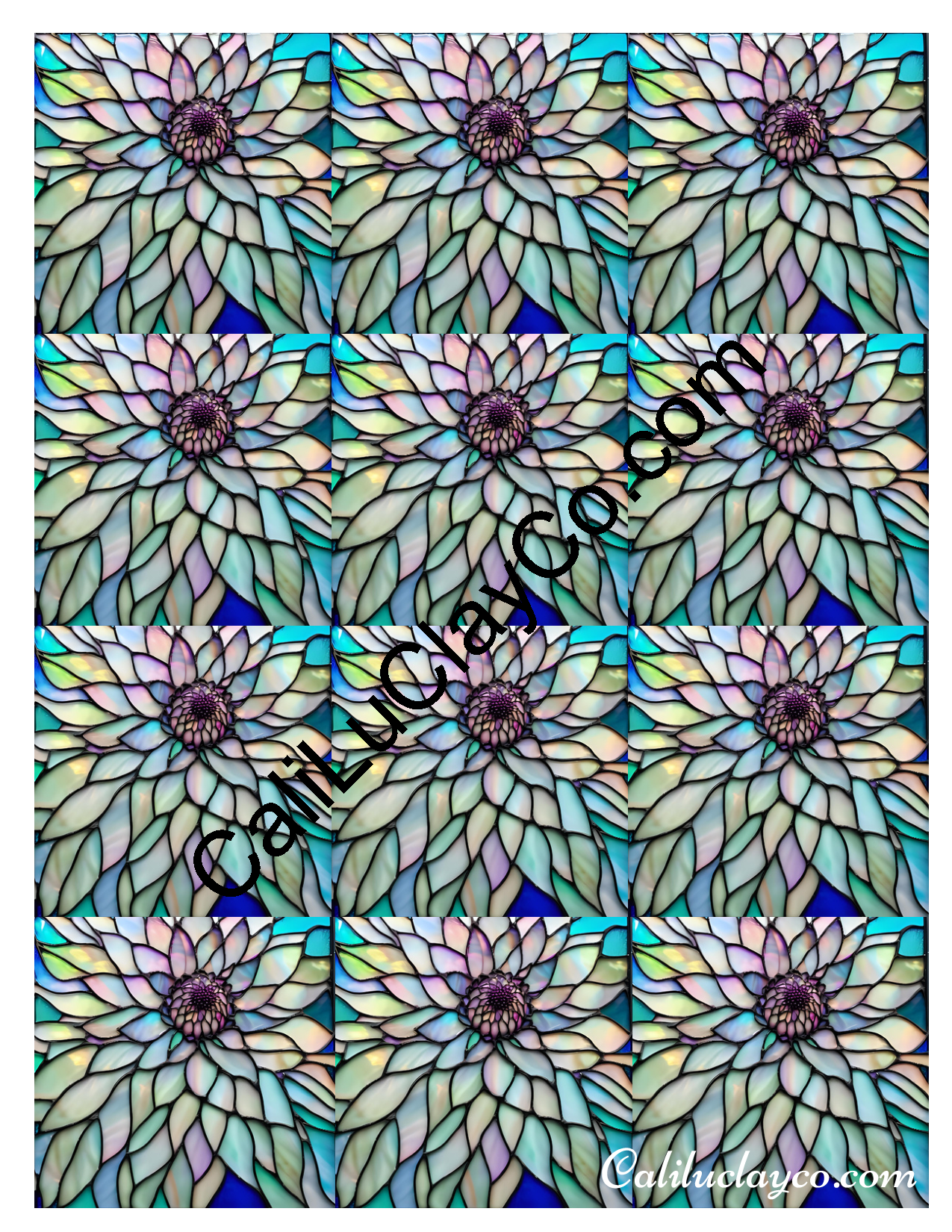 Floral Stained Glass #35 MULTI Left & Right Polymer Clay Water-Soluble Transfer Sheet / Tattoo Paper