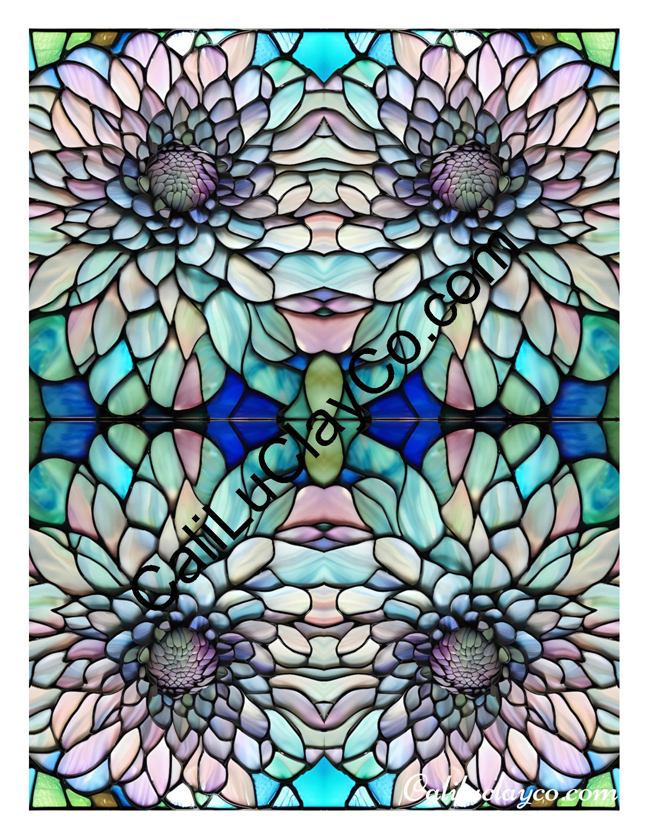 Floral Stained Glass #36 Mirrored x4 Polymer Clay Water-Soluble Transfer Sheet / Tattoo Paper