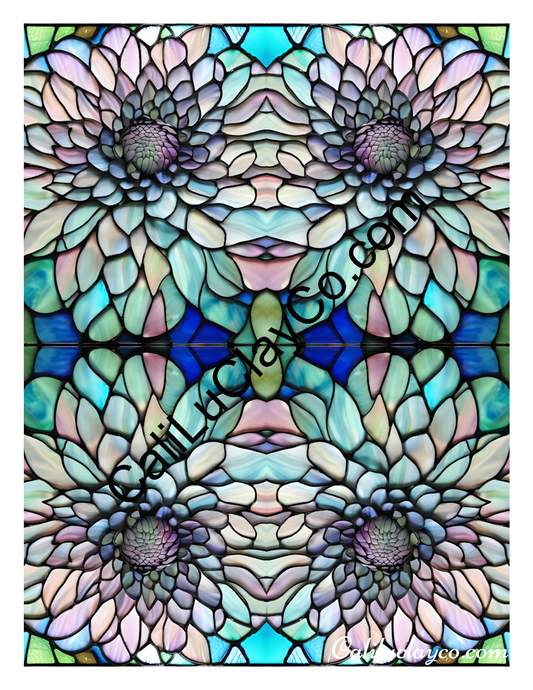Floral Stained Glass #36 Mirrored x4 Polymer Clay Water-Soluble Transfer Sheet / Tattoo Paper