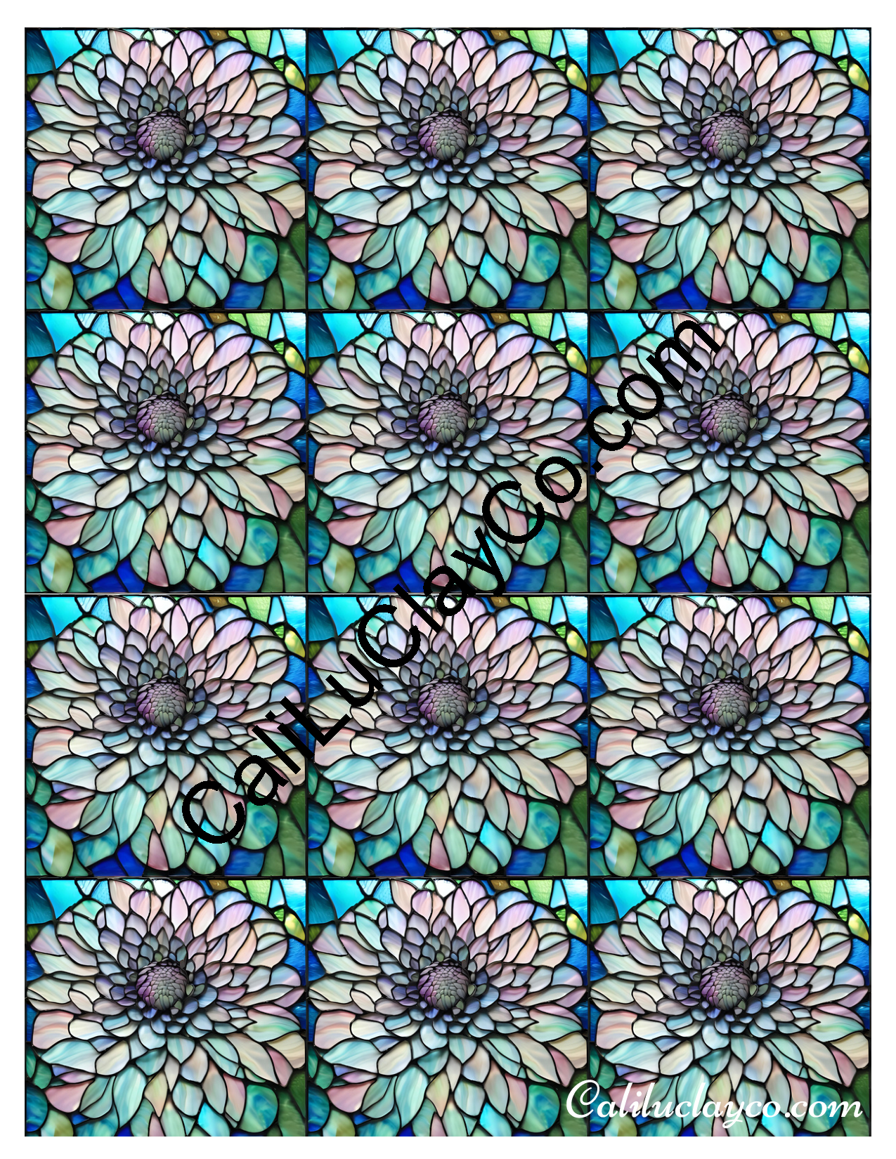 Floral Stained Glass #36 MULTI Left & Right Polymer Clay Water-Soluble Transfer Sheet / Tattoo Paper