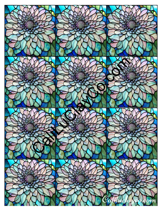 Floral Stained Glass #36 MULTI Left & Right Polymer Clay Water-Soluble Transfer Sheet / Tattoo Paper