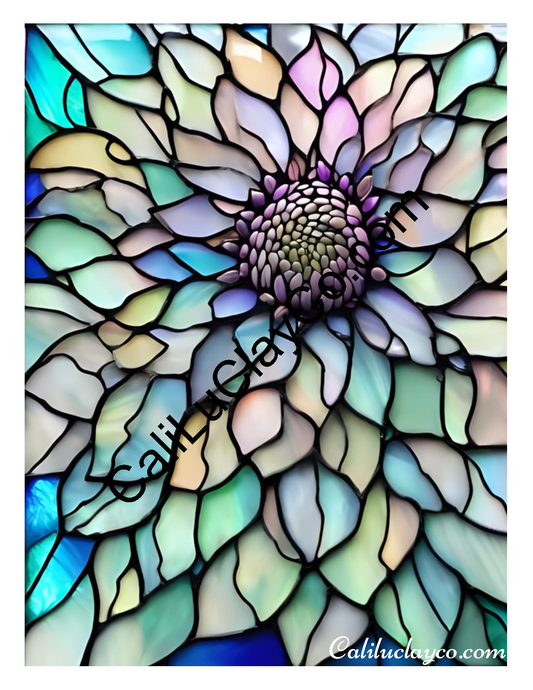 Floral Stained Glass #37 Left & Right Polymer Clay Water-Soluble Transfer Sheet / Tattoo Paper