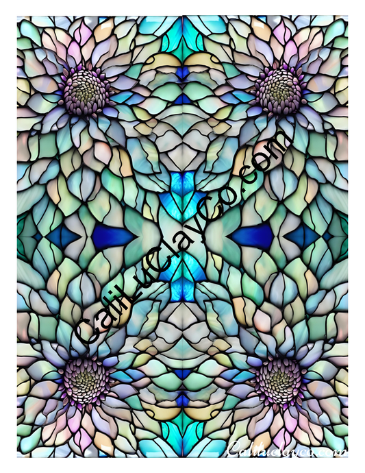 Floral Stained Glass #37 Mirrored x4 Polymer Clay Water-Soluble Transfer Sheet / Tattoo Paper