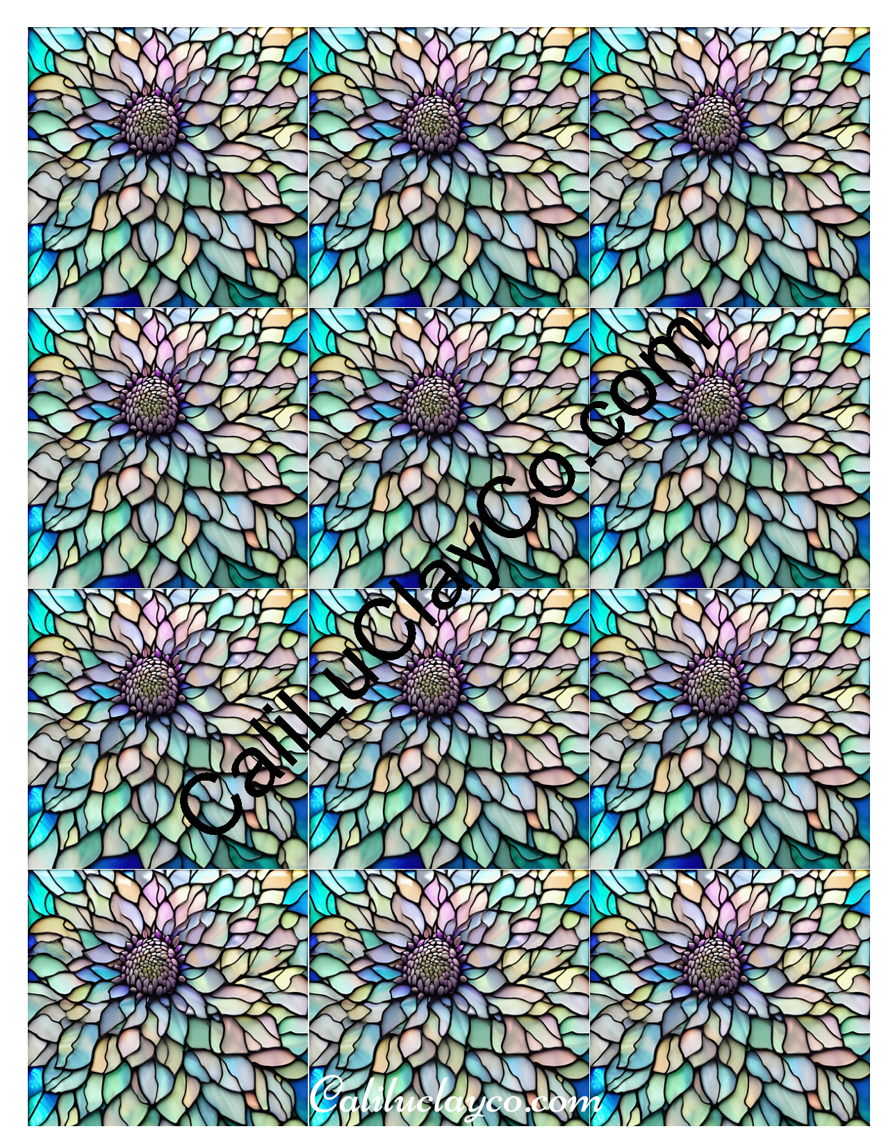 Floral Stained Glass #37 MULTI Left & Right Polymer Clay Water-Soluble Transfer Sheet / Tattoo Paper
