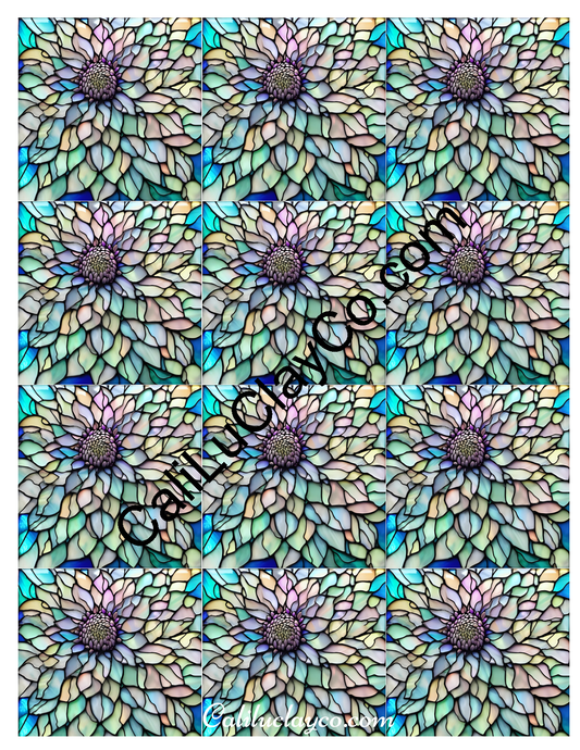 Floral Stained Glass #37 MULTI Left & Right Polymer Clay Water-Soluble Transfer Sheet / Tattoo Paper