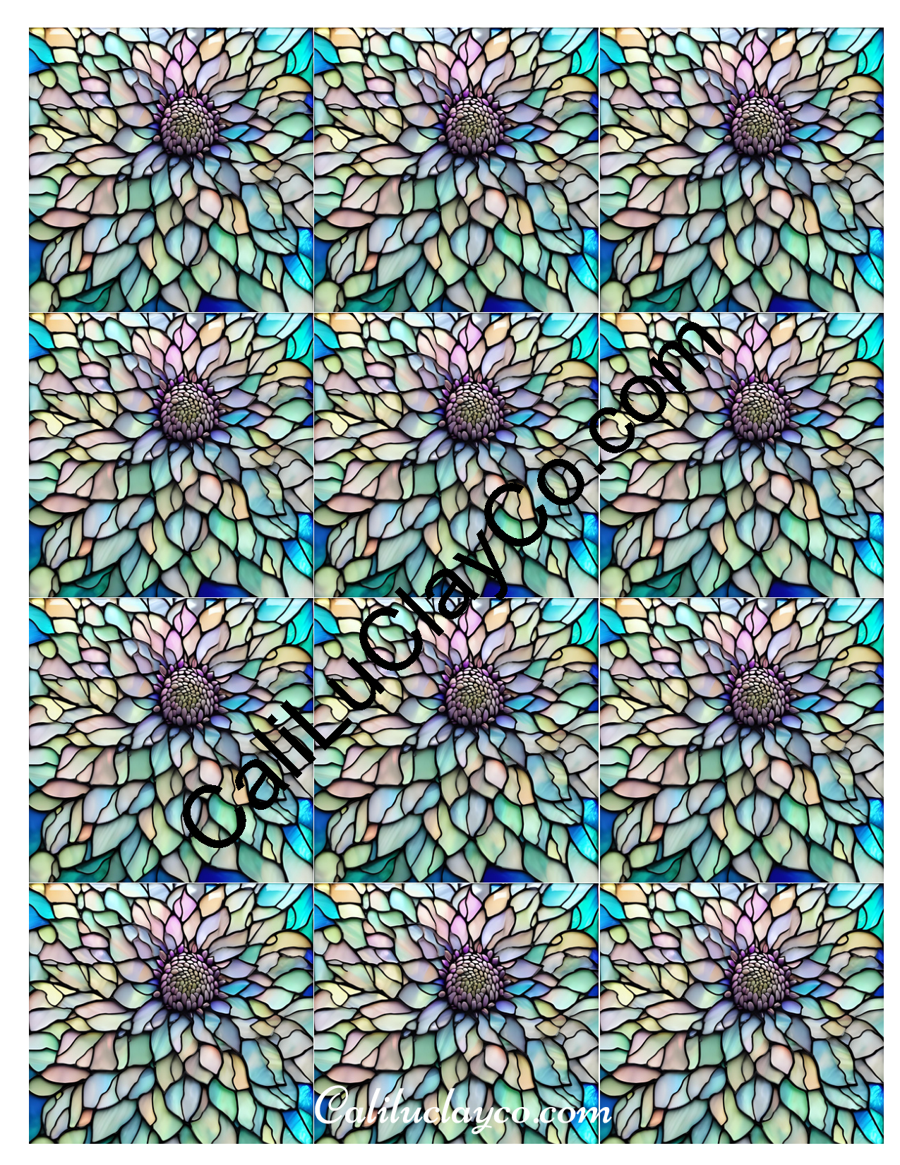Floral Stained Glass #37 MULTI Left & Right Polymer Clay Water-Soluble Transfer Sheet / Tattoo Paper