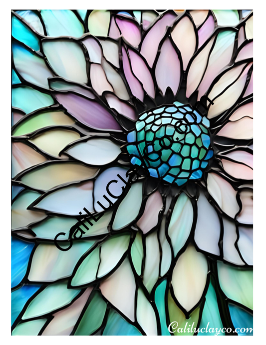 Floral Stained Glass #38 Left & Right Polymer Clay Water-Soluble Transfer Sheet / Tattoo Paper