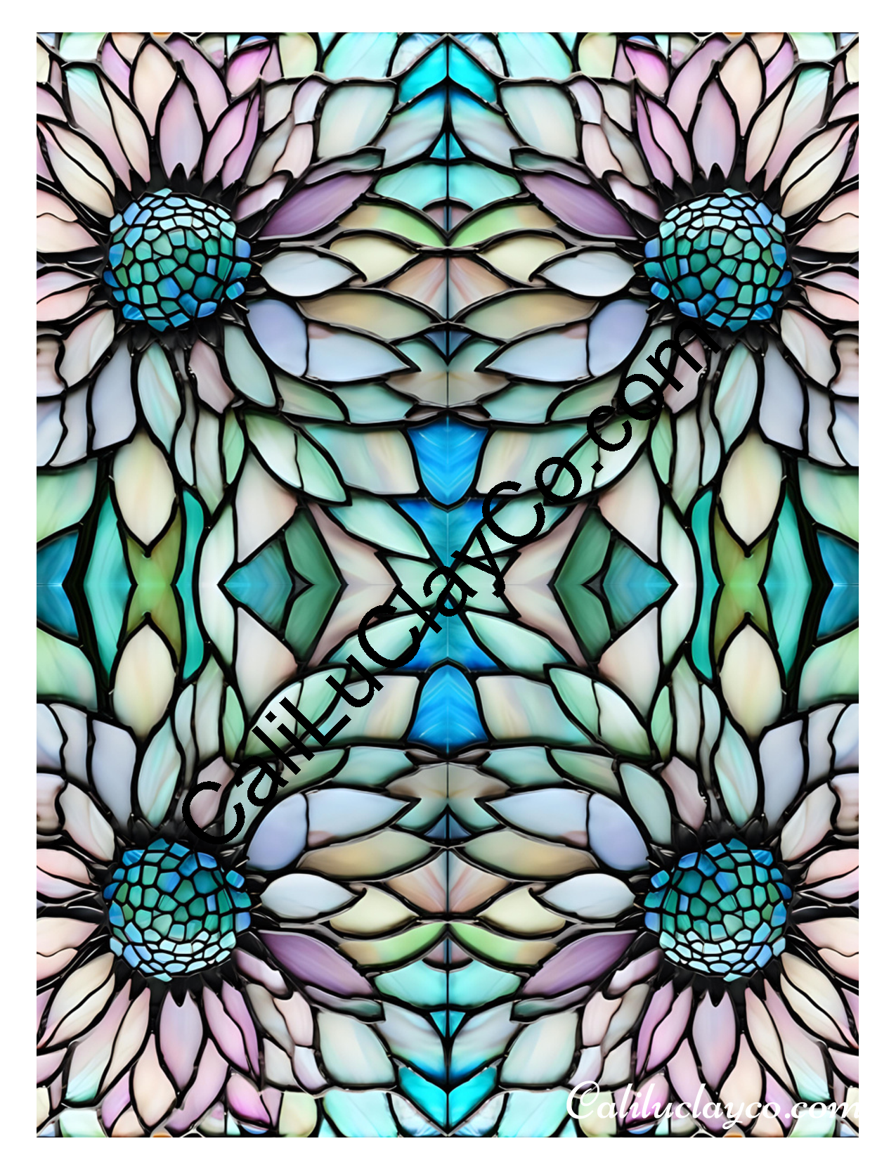 Floral Stained Glass #38 Mirrored Polymer Clay Water-Soluble Transfer Sheet / Tattoo Paper