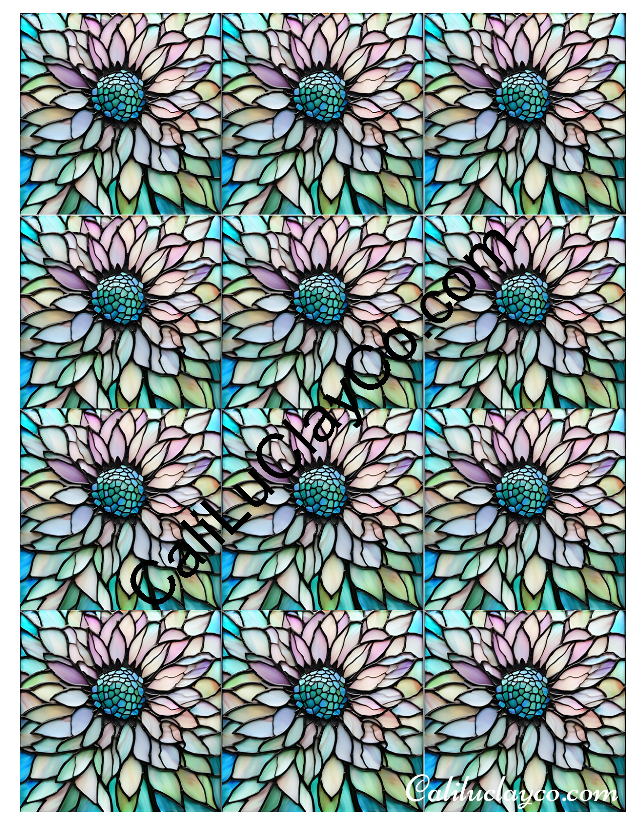 Floral Stained Glass #38 MULTI Left & Right Polymer Clay Water-Soluble Transfer Sheet / Tattoo Paper