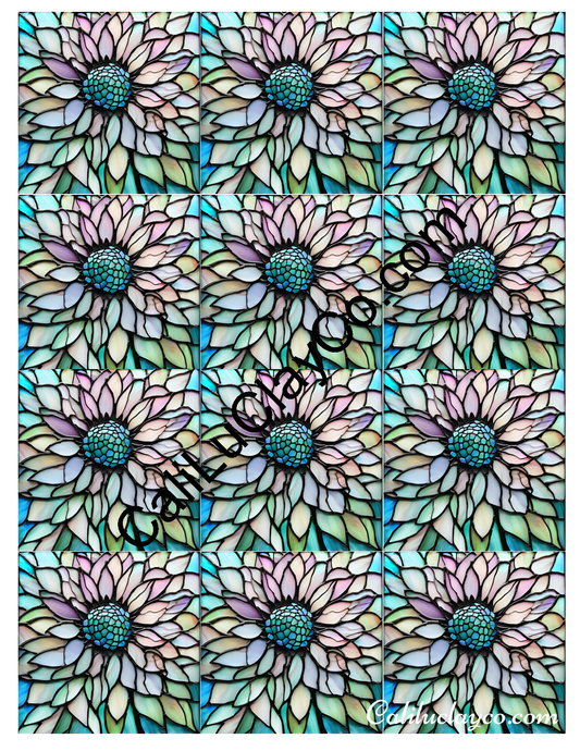 Floral Stained Glass #38 MULTI Left & Right Polymer Clay Water-Soluble Transfer Sheet / Tattoo Paper