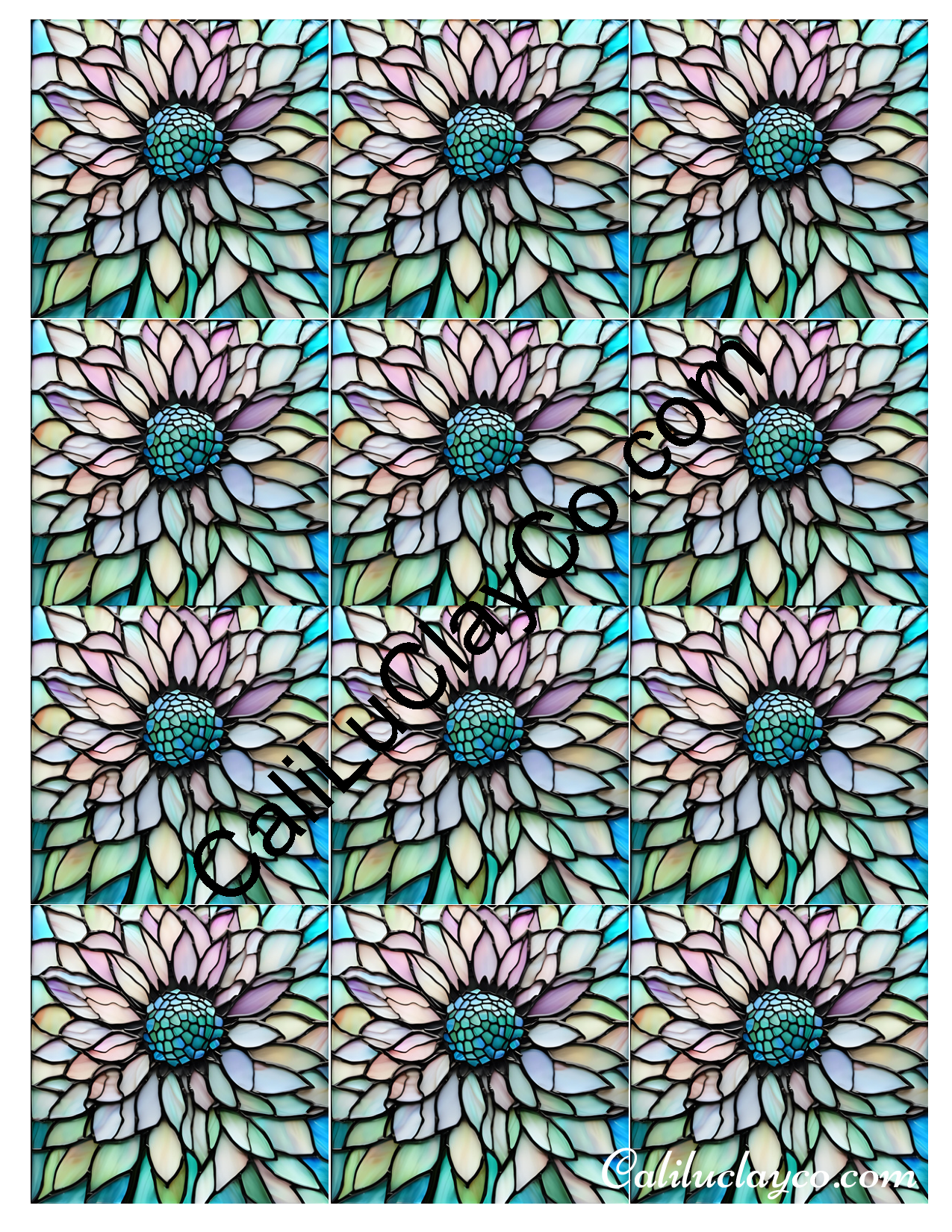 Floral Stained Glass #38 MULTI Left & Right Polymer Clay Water-Soluble Transfer Sheet / Tattoo Paper