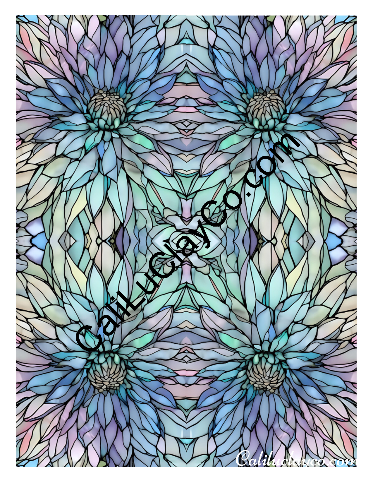 Floral Stained Glass #39 Mirrored Polymer Clay Water-Soluble Transfer Sheet / Tattoo Paper