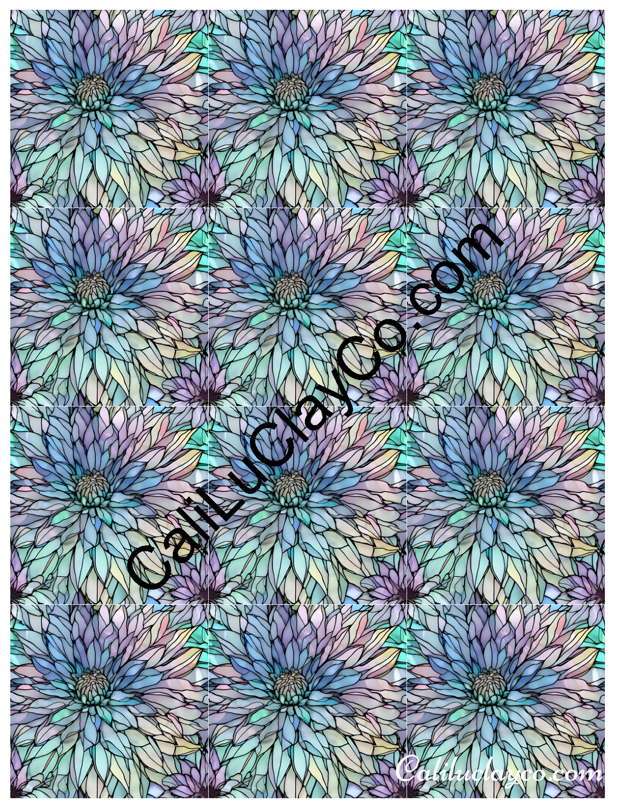 Floral Stained Glass #39 MULTI Left & Right Polymer Clay Water-Soluble Transfer Sheet / Tattoo Paper