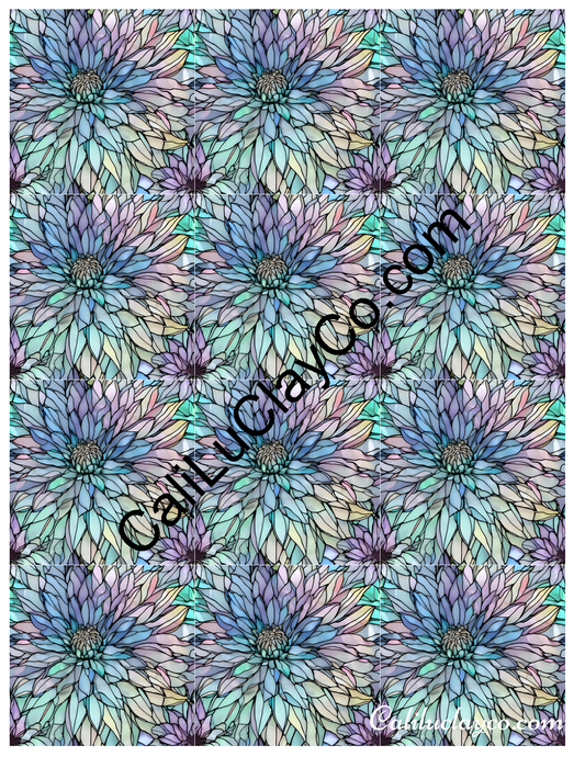 Floral Stained Glass #39 MULTI Left & Right Polymer Clay Water-Soluble Transfer Sheet / Tattoo Paper