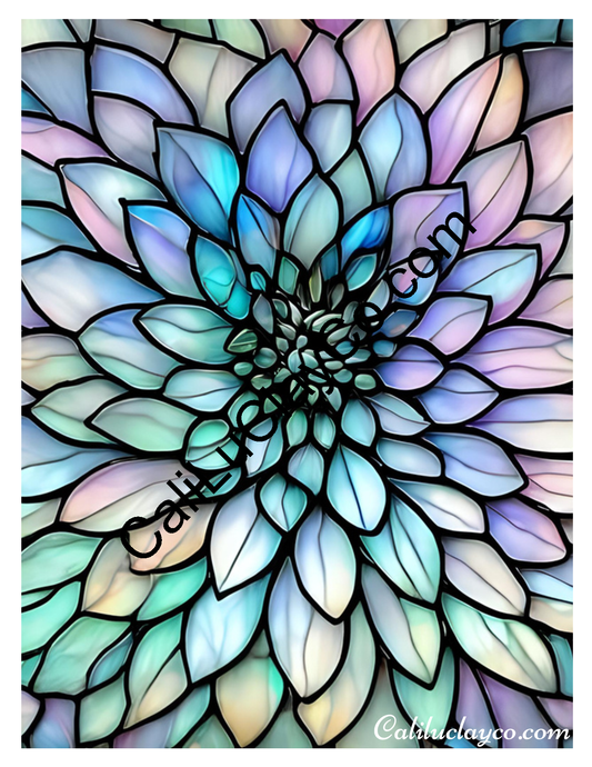 Floral Stained Glass #40 Left & Right Polymer Clay Water-Soluble Transfer Sheet / Tattoo Paper