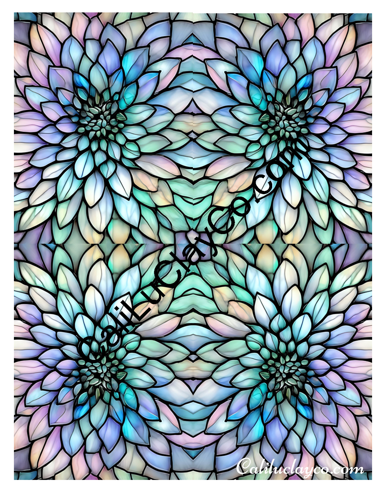 Floral Stained Glass #40 Mirrored Polymer Clay Water-Soluble Transfer Sheet / Tattoo Paper